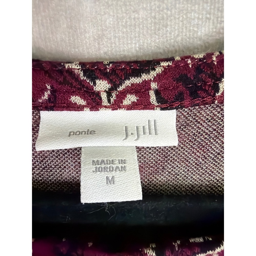 J. Jill Tunic Top Women Medium Burgundy Geometric Ponte Knit Long Sleeve Scoop - Picture 4 of 6